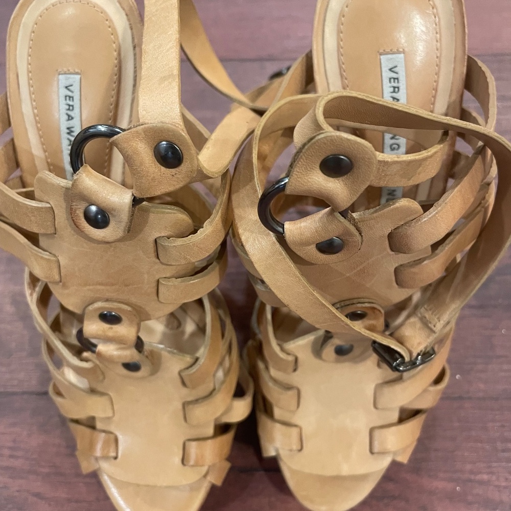VERA WANG Tan Leather High Heel Sandals - Picture 7 of 8